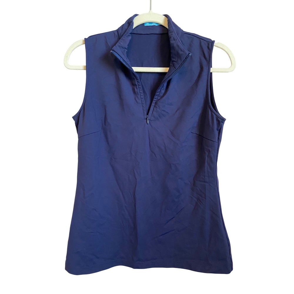J.McLaughlin Navy Blue Sleeveless Quarter Zip Mock Neck Active Top Small 9339